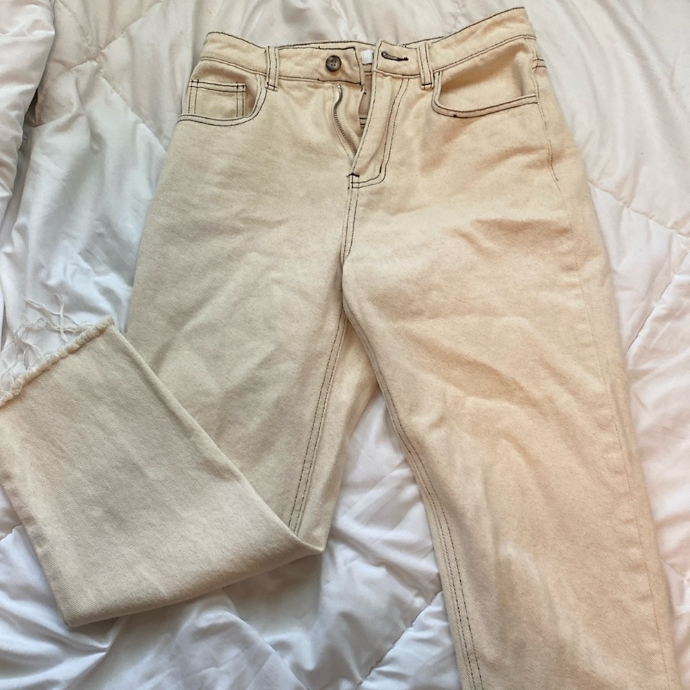 Beige straight leg jeans